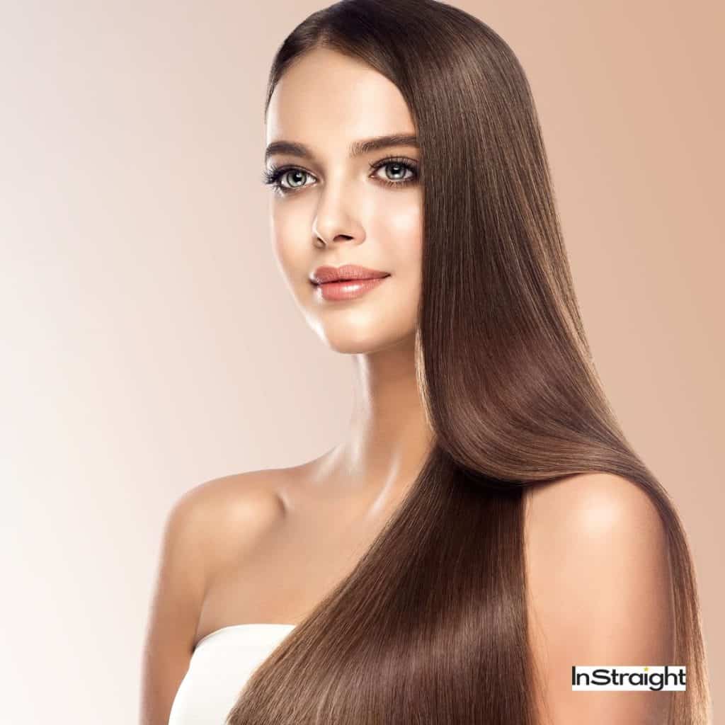 A gorgeous lady with long straight hair